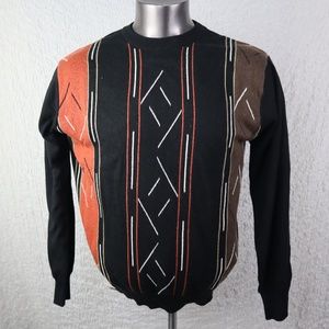 Vintage 80's Geo Pattern Black Color Block Sweater